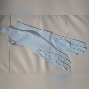 Vtg Wear Rite Below Elbow Length Gloves Cotton Fabric Baby Blue Sz 7 - 15" Long